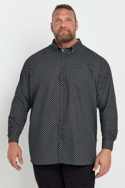 Men's  KAM Big & Tall Black Dobby Print Long Sleeve Shirt