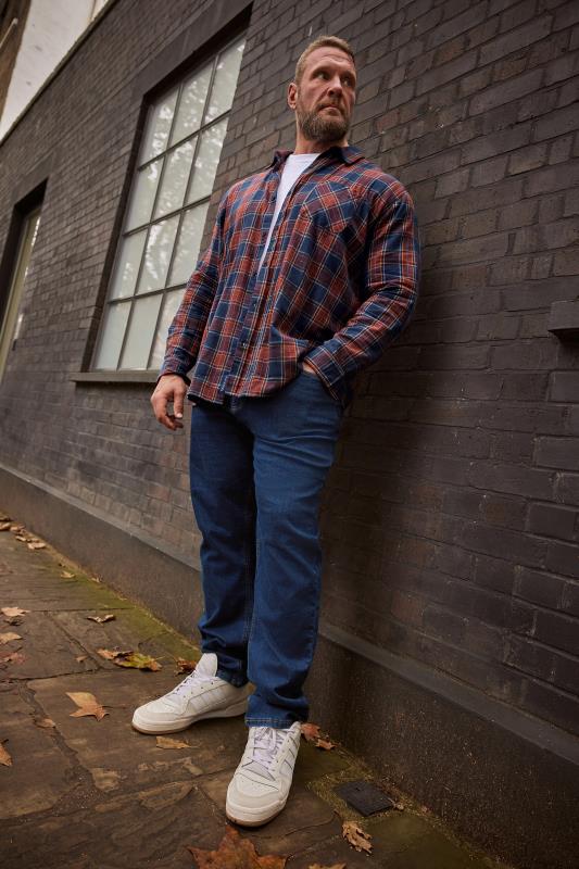 Men's  BadRhino Big & Tall Red Brushed Cotton Check Long Sleeve Shirt