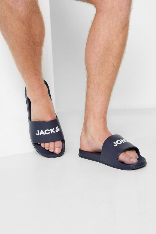 Men's  JACK & JONES Navy Blue Branded Moulded Sliders