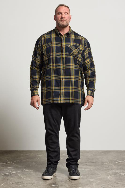 BEN SHERMAN Big & Tall Navy Blue & Yellow Check Shirt | BadRhino 2