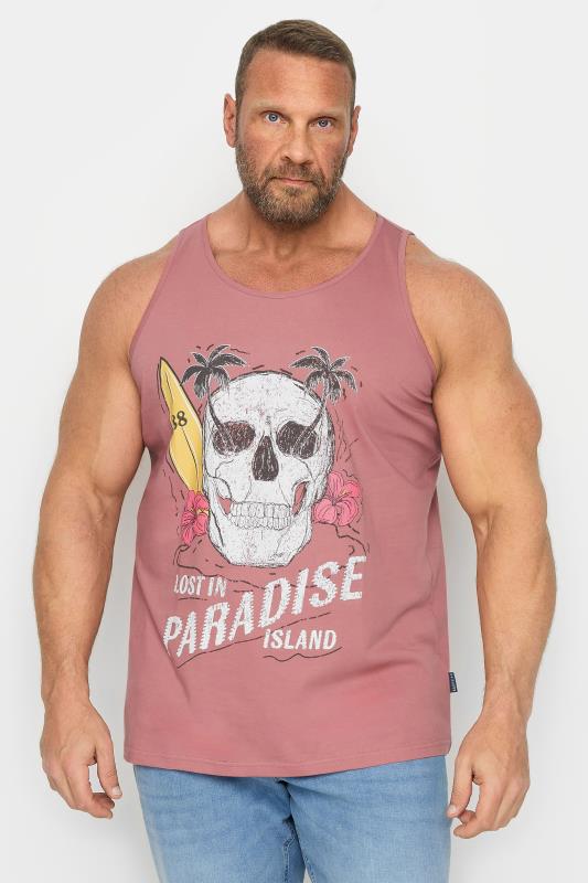 Men's  BadRhino Big & Tall Pink 'Lost In Paradise Island' Slogan Vest Top
