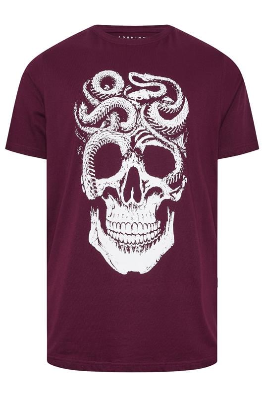 Men's  BadRhino Big & Tall Burgundy Red Skull & Snake Graphic T-Shirt