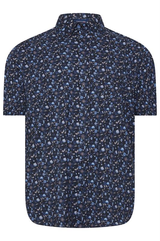 ESPIONAGE Big & Tall Navy Blue Floral Print Stretch Shirt | BadRhino 3