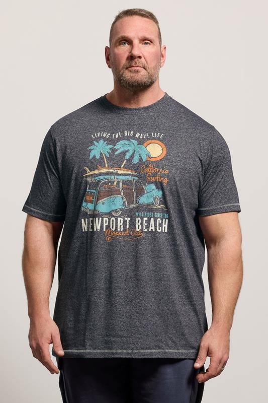  D555 Big & Tall Grey Beach Graphic T-Shirt