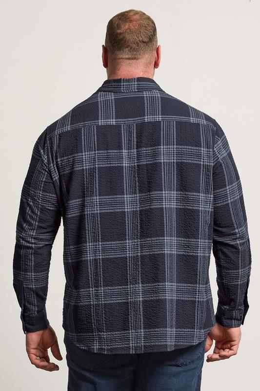 BadRhino Big & Tall Navy Blue Textured Checked Shirt | BadRhino 3