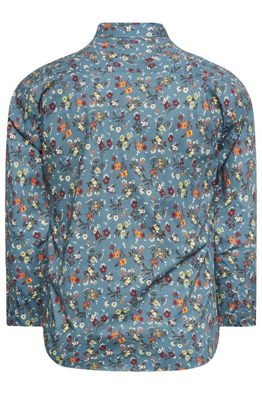 BadRhino Tailoring Big & Tall Premium Blue Floral Print Long Sleeve Shirt | BadRhino 5