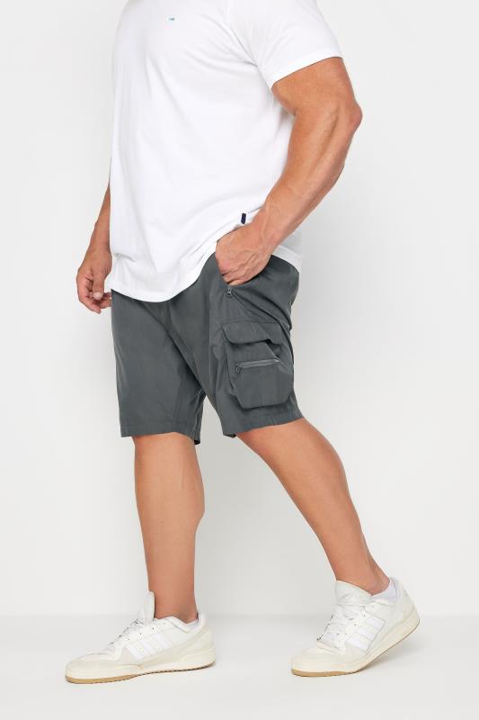 Men's  BadRhino Big & Tall Charcoal Grey Crinkle Nylon Cargo Shorts