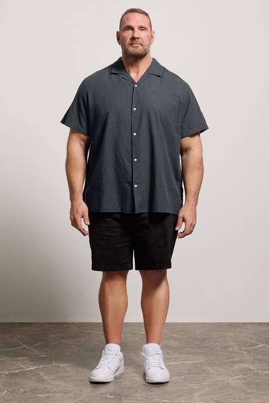 JACK & JONES Big & Tall Black Linen Blend Resort Shirt | BadRhino 1