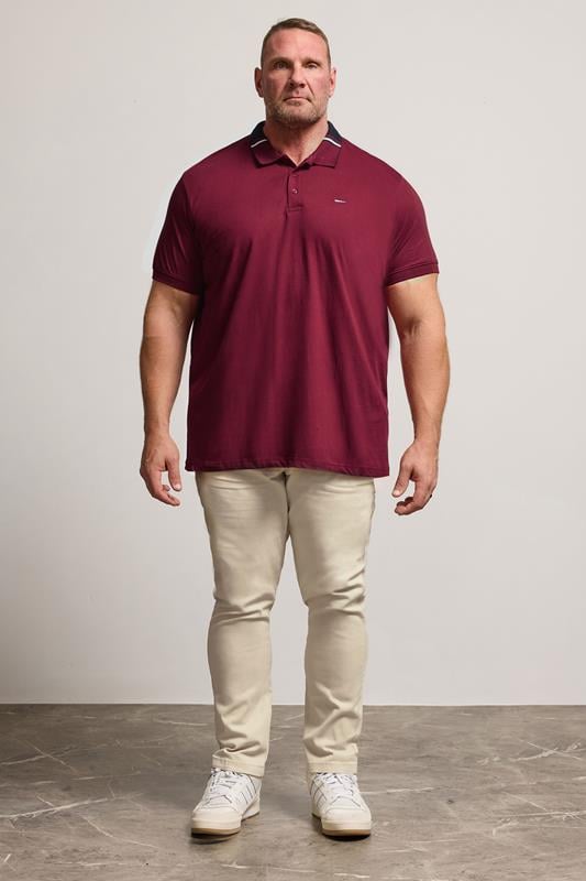 BadRhino Big & Tall Burgundy Red Stripe Detail Jacquard Collar Polo Shirt | BadRhino 2