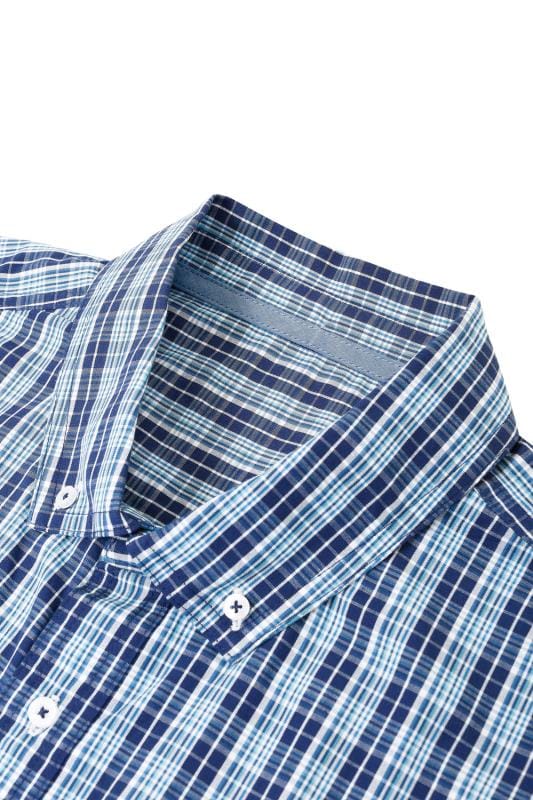 BadRhino Multi Blue & White Small Grid Check Short Sleeve Shirt Extra Large L to 8XL 5