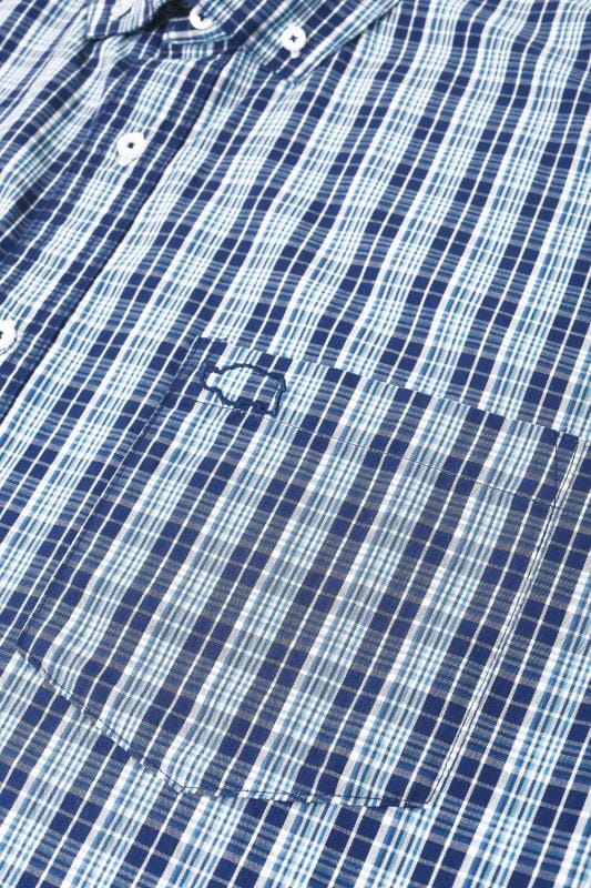 BadRhino Multi Blue & White Small Grid Check Short Sleeve Shirt Extra Large L to 8XL 8