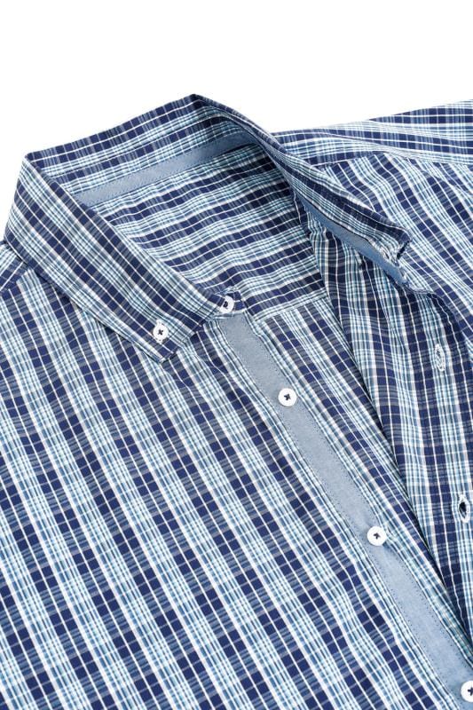 BadRhino Multi Blue & White Small Grid Check Short Sleeve Shirt Extra Large L to 8XL 7