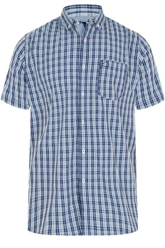BadRhino Multi Blue & White Small Grid Check Short Sleeve Shirt Extra Large L to 8XL 3