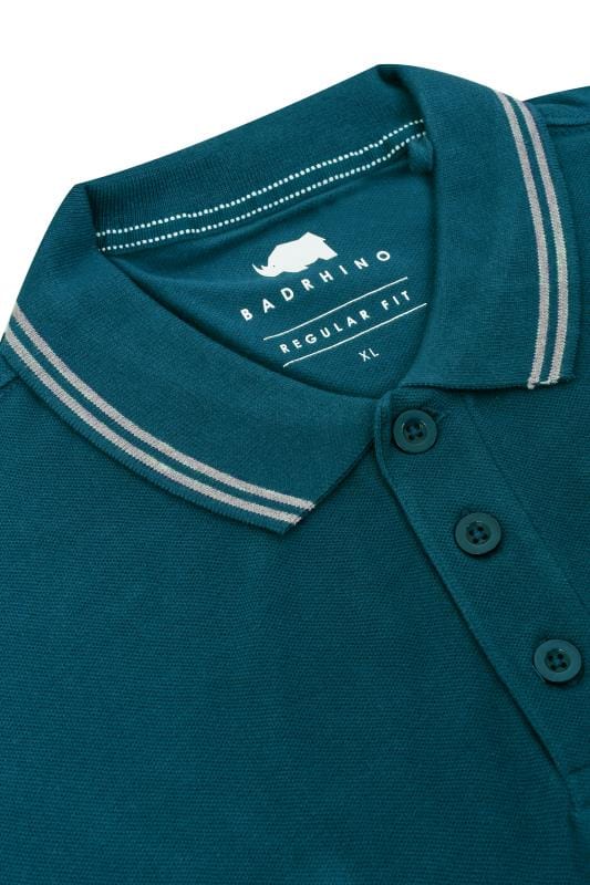 BadRhino Teal Blue Textured Tipped Polo Shirt 5