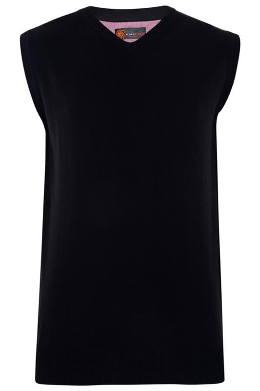 Men's Jumpers KAM Big & Tall Black Sleeveless Knitted Jumper