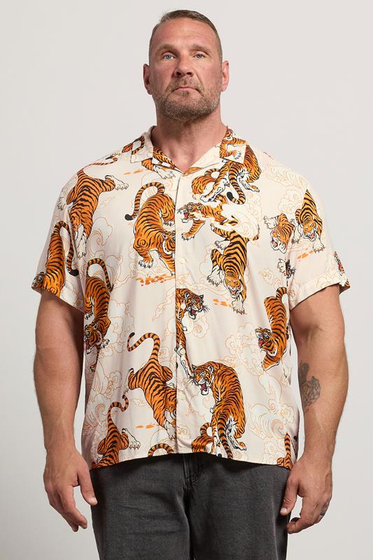  JACK & JONES Big & Tall Cream Tiger Print Resort Shirt