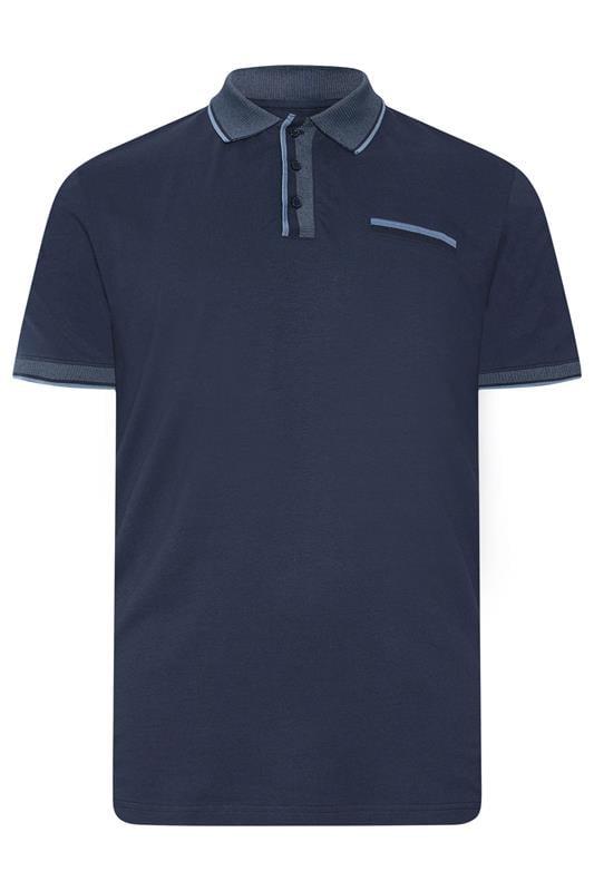 BadRhino Big & Tall Navy Blue Pocket Jacquard Polo Shirt | BadRhino 6