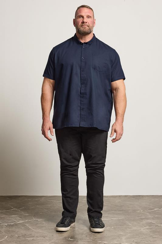 BadRhino Big & Tall Premium Navy Blue Short Sleeve Oxford Cotton Shirt 3