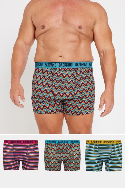 Men's  BadRhino Big & Tall 3 Pack Pink Orange & Teal Striped Trunks