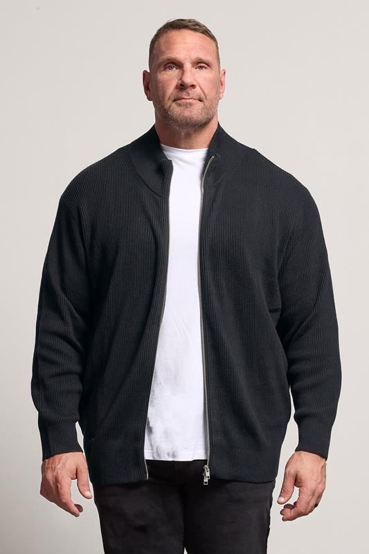 Men's  JACK & JONES Big & Tall Black Knit Zip Cardigan