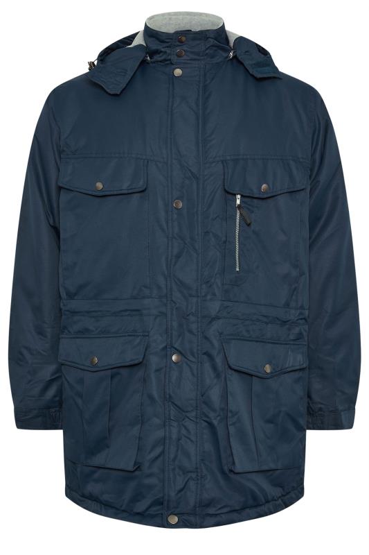 BadRhino Big & Tall Navy Blue Fleece Lined Hooded Coat | BadRhino 4