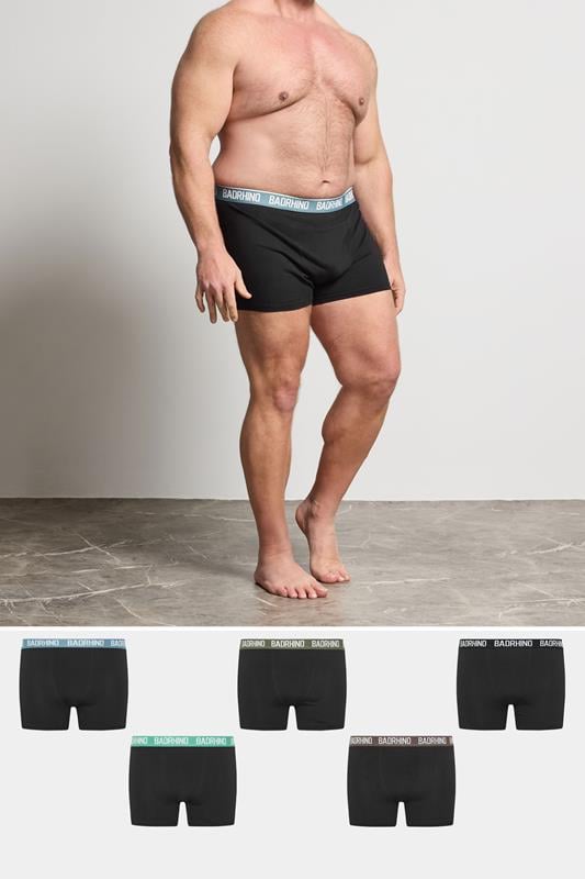 BadRhino Big & Tall 5 PACK Black Waistband Boxers
