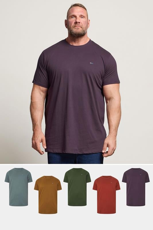 Men's  BadRhino Big & Tall 5 Pack Brown/Blue/Red/Green/Purple Extra Long Core T-Shirts