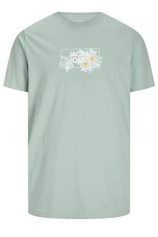 JACK & JONES Big & Tall Grey Floral Logo Crew Neck T-Shirt | BadRhino 2