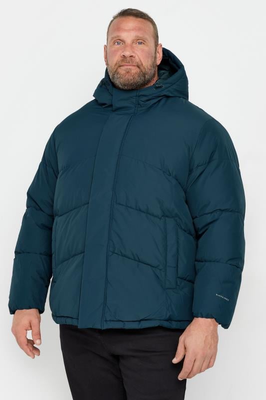 JACK & JONES Big & Tall Dark Blue Hooded Puffer Jacket | BadRhino 1