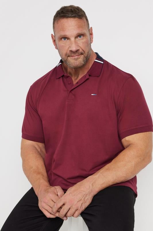 BadRhino Big & Tall Burgundy Red Stripe Detail Jacquard Collar Polo Shirt | BadRhino 2