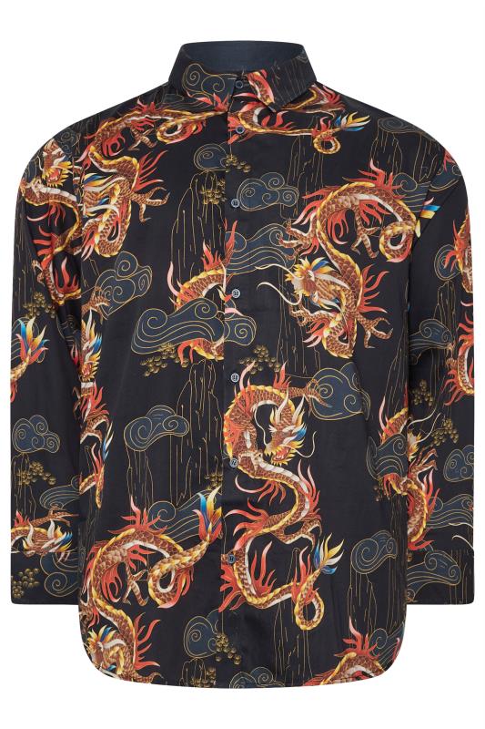 KAM Big & Tall Black Long Sleeve Dragon Print Shirt | BadRhino 1