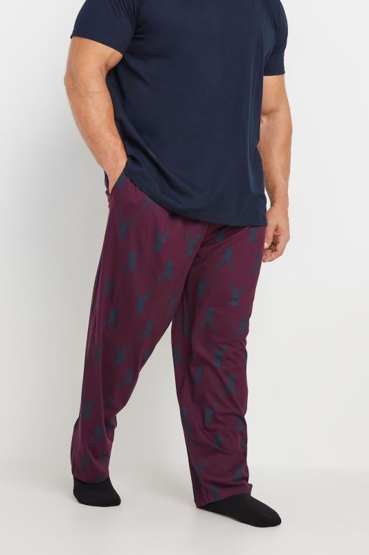 BadRhino Big & Tall Blue & Burgundy Stag Jersey Pyjama Set | BadRhino 3