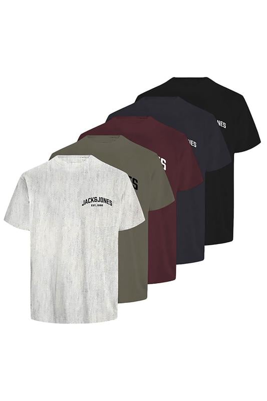 JACK & JONES Big & Tall 5 PACK Grey & Green Crew Neck T-Shirts | BadRhino 1