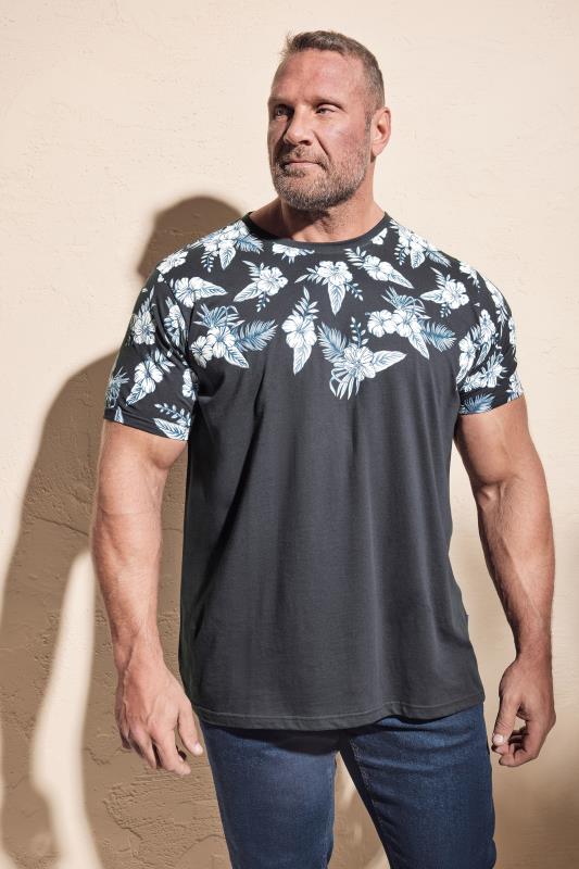 BadRhino Big & Tall Black Floral Border Print Short Sleeve T-Shirt | BadRhino 1