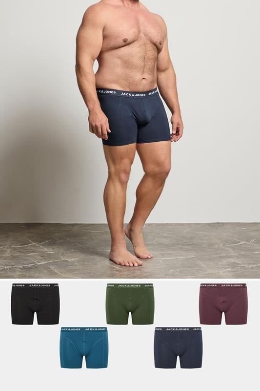 Men's  JACK & JONES Big & Tall 5 PACK Green/Blue/Black/Navy/Purple Boxers