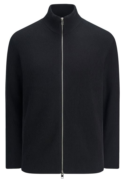 JACK & JONES Big & Tall Black Knit Zip Cardigan | BadRhino 1