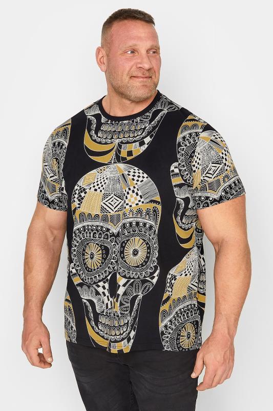 Men's  BadRhino Big & Tall Black Paisley Skull Print T-Shirt