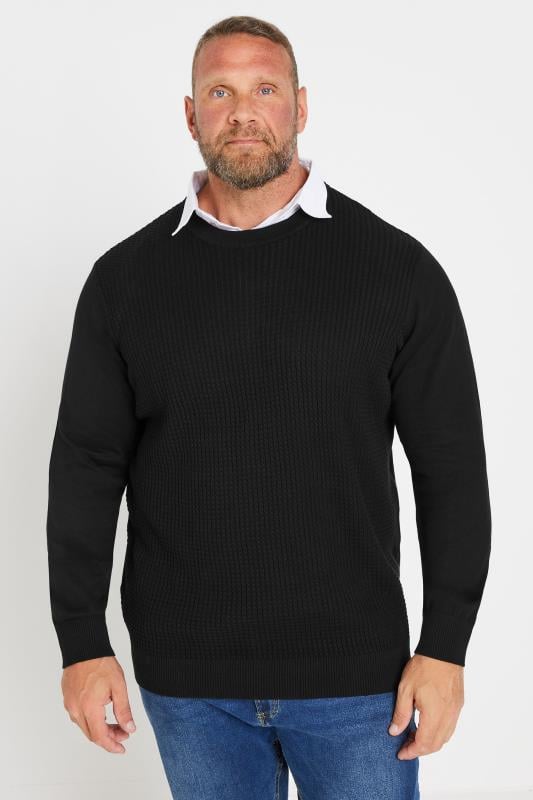 BadRhino Big & Tall Black Cable Knit Mock Shirt Jumper | BadRhino 2