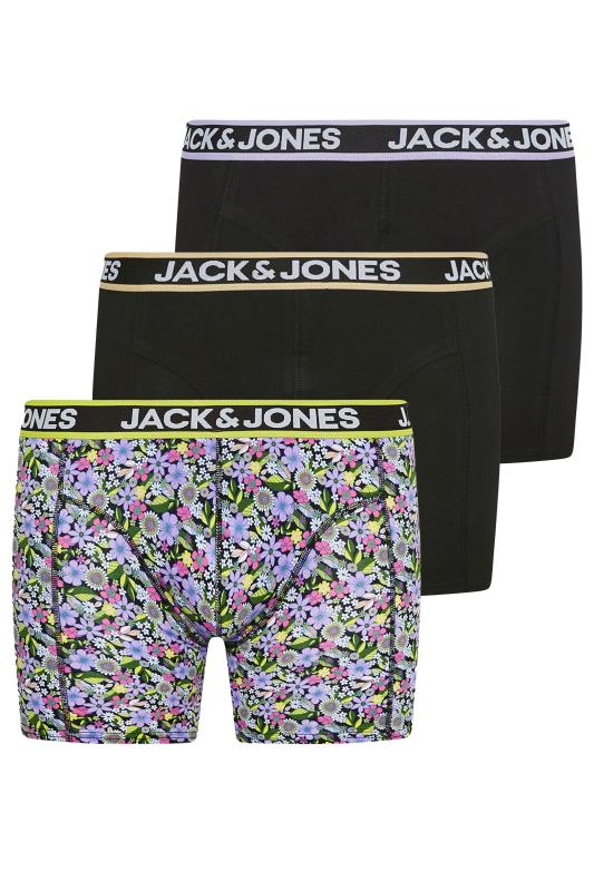 JACK & JONES Black Floral & Plain 3 Pack Trunks | BadRhino 4