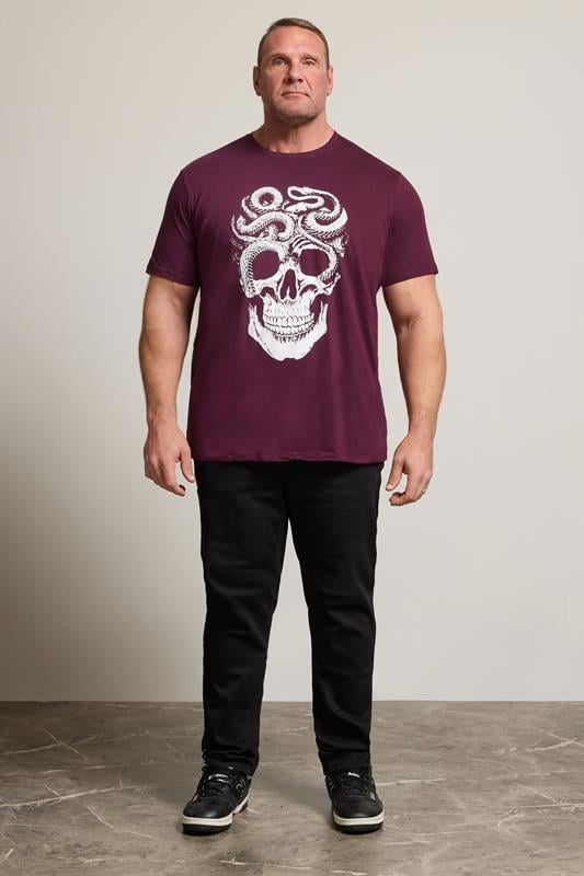 BadRhino Big & Tall Burgundy Red Skull & Snake Graphic T-Shirt | BadRhino 2