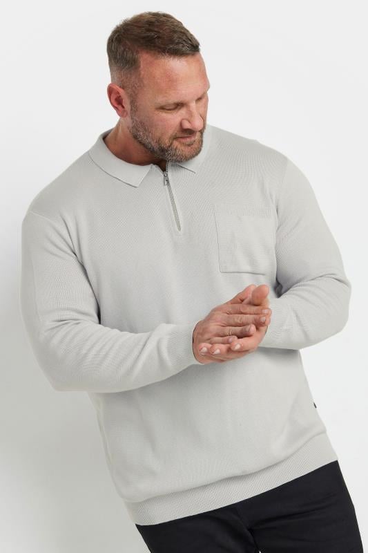 BadRhino Big & Tall Grey Milano Knit Quarter Zip Jumper | BadRhino 1