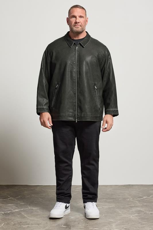 JACK & JONES Big & Tall Black Biker Jacket | BadRhino 3