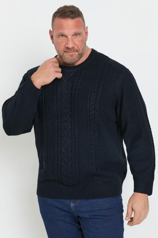 JACK & JONES Big & Tall Navy Blue Cable Knit Jumper | BadRhino 1