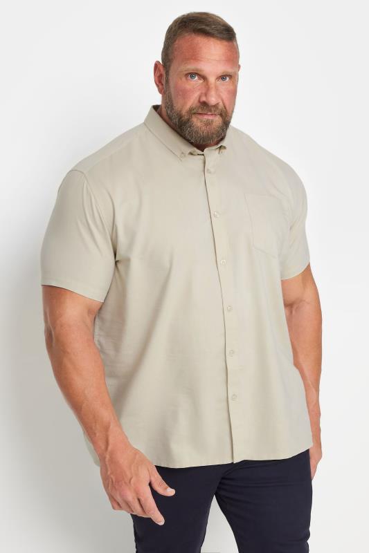 Men's  BadRhino Big & Tall Natural Beige Short Sleeve Oxford Shirt