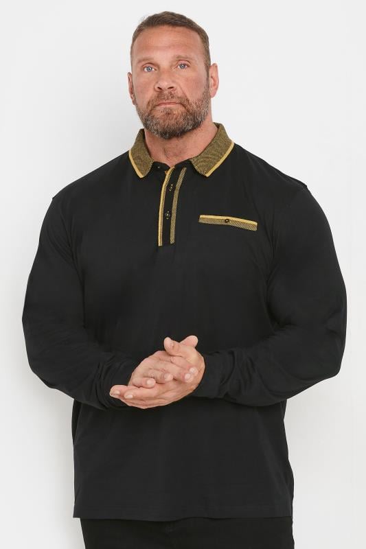 KAM Big & Tall Black Long Sleeve Polo Shirt | BadRhino 1