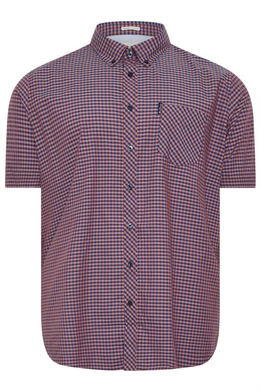 BEN SHERMAN Big & Tall Orange Gingham Short Sleeve Shirt | BadRhino 3