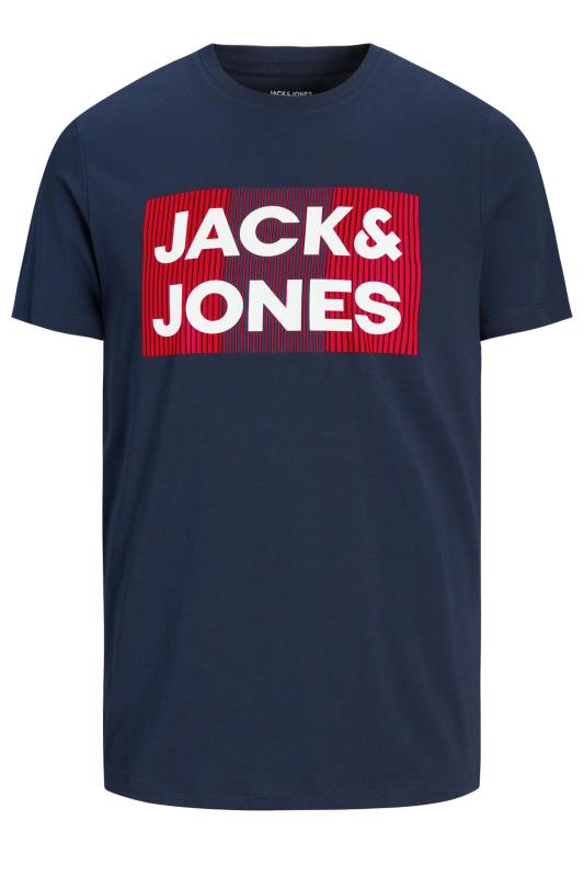 JACK & JONES Navy Logo Crew Neck T-Shirt | BadRhino
