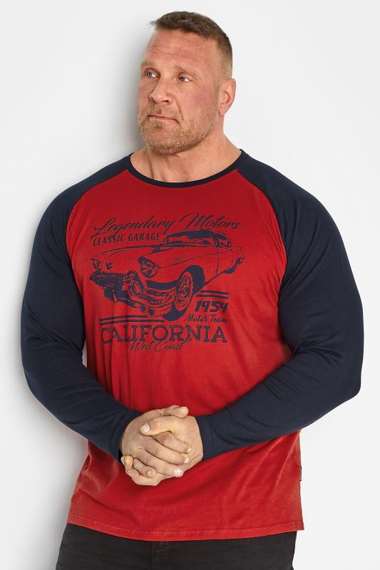 Men's  BadRhino Big & Tall Red & Blue Car Print 'Legendary Motors' Slogan Long Sleeve T-Shirt