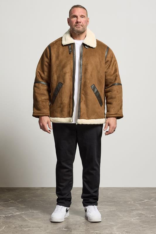 JACK & JONES Big & Tall Cognac Brown Aviator Jacket | BadRhino 2