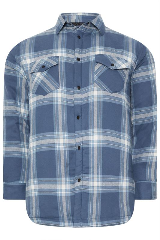 KAM Big & Tall Denim Blue Quilted Long Sleeve Check Overshirt | BadRhino 1